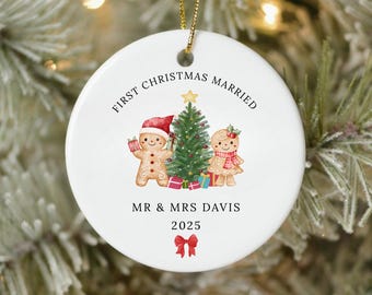 Personalised Ceramic Christmas Bauble - First Christmas Married Keepsake - couples gift