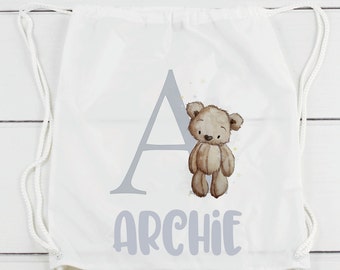 Personalised Bear alphabet gym bag, School bag, PE kit Drawstring Bag baby changing bag