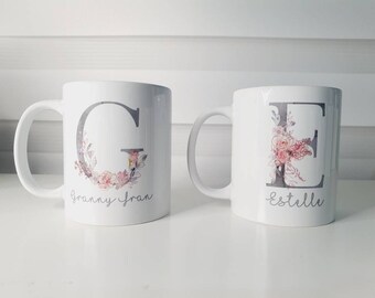 Personalised Name Mug Initial Cup Floral Mug Teacher gift End of year Bridesmaid gift stocking filler Christmas gift