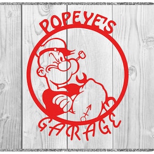 Popeye&#39;s Garage SVG,PNG, Popeye the sailor, cartoons, man cave, shop, garage gifts, gifts for men, stickers, wall art, plasma cutter, laser