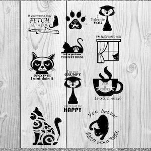 Cat File Bundle (10 Count) SVG, PNG, cricut cut files, Cat Woman, Gifts for cat lovers, stickers, decals, clip art, cat decor, car stickers