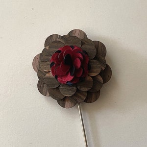 Mens Wood Rose Flower Accessory Burgundy Lapel Pins Navy Blue Brooches