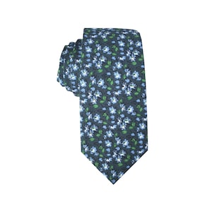 Azul marino con corbata delgada floral azul verde con juego de pañuelos de bolsillo a juego / corbata floral / corbata de flores / corbata de rosa de boda / padrinos de boda