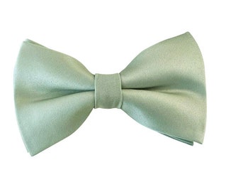 Dusty sage Wedding Bow Tie, Men's Satin Bow Tie Dusty Sage , Men's dusty sage Satin Pocket Square, Dusty sage Kids Bow tie