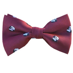Burgundy Panda Pre tied Bow tie With Matching Pocket Square Mans Bowtie
