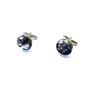 Midnight blue white floral cufflinks custom cufflink Silver cufflinks Gold cufflinks Wedding cuff links Accessories