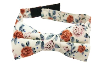 Orange Floral Bow Tie & Pocket Square Set: Cotton Wedding Groomsmen