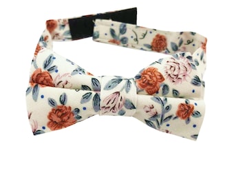 Orange Floral Pre-tied Bow tie|Orange flower Adult bowtie| white pocket square| wedding rose kids bowties |groomsmen |mens floral wedding