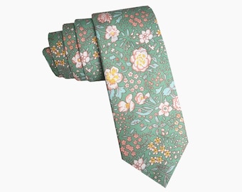 Mint Green floral tie Cotton Skinny Tie Wedding Necktie Wide Neckties Necktie Wedding Tie. Groomsmen Gift for Wedding