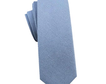 Handmade Solid Dusty Blue Skinny Tie Neck tie Cotton Neckties Mans Necktie Wedding Ties