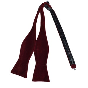 Man's Burgundy Velvet self tied Bow tie Untied Bowtie Untie Bow ties