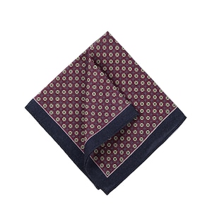 Burgundy Pocket Square,Burgundy Paisley Wool Pocket Square, Navy Border Pocket Squares For Men