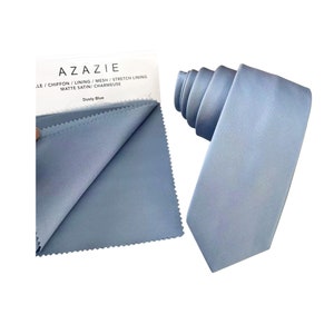 Dusty Blue Wedding Tie, Satin Tie & Pocket Square Set, Men&#39;s Necktie Matte Dusty Blue, Men&#39;s Pocket Square Dusty Blue, Wedding Gift