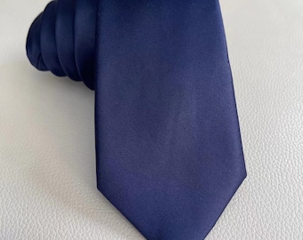 Navy Blue Wedding Tie, Satin Tie & Pocket Square Set, Men's Necktie Navy, Men's Pocket Square Navy Blue, Wedding Gift