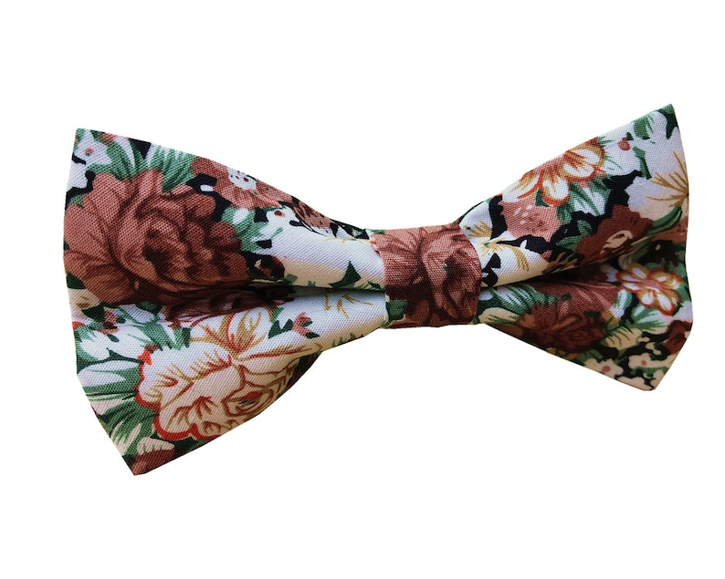 Rust Brown white Green Floral Pre-tied Bow tie pocket square set floral flower bowtie wedding bowties groomsmen mens floral wedding Pre-tied bow tie