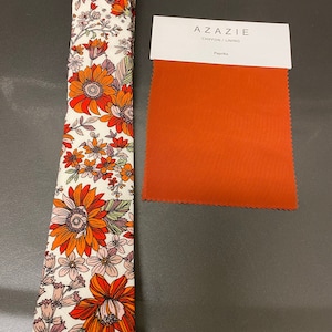 Paprika Sunflower Floral Orange Skinny Tie Ties, Mens Neckties Cotton Necktie, matching Pocket Squares Handkerchiefs