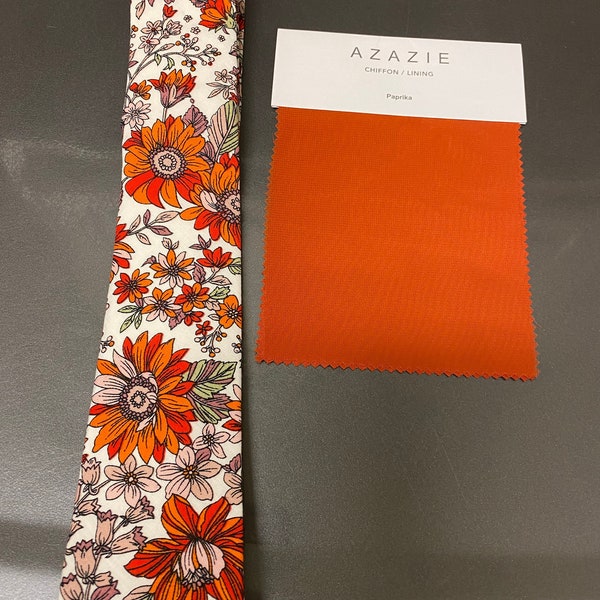 Paprika Sunflower Floral Orange Skinny Tie Ties, Mens Neckties Cotton Necktie, matching Pocket Squares Handkerchiefs