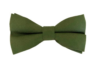 Olive Green Pre-tied Bow ties ,Green Linen bowtie ,Mens bowties, Groomsmen Groom Wedding,Kids Bow tie,Toddler bowtie