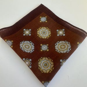 Brown Paisley Wool Pocket Square: Handmade Bordered Design