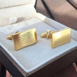 Brushed Gold Rectangular Cufflinks Man&#39;s Wedding Cuff links