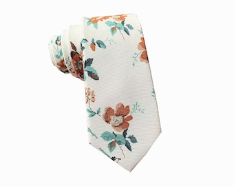 Rust Floral Skinny Tie| Pocket Square | floral tie | flower necktie | wedding rose tie |groomsmen