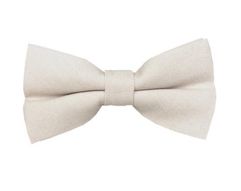 Cream Ivory Linen Bow Tie: Handmade Wedding Necktie