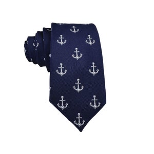 Navy Blue Anchor Skinny Tie: Novelty Print Necktie