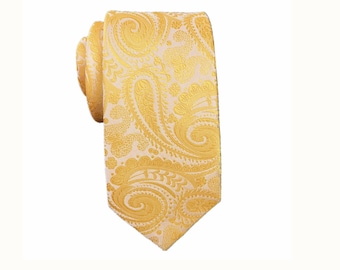 Gelb Paisley Skinny Krawatte Hochzeit Krawatten Mans Eyedrops Muster Necktie Neckties