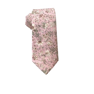 Pink Floral Cotton Skinny Tie: Wedding Groomsmen Necktie