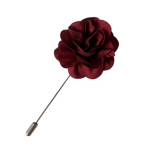 Burgundy Flower Lapel Pin Men Wedding Accessories Brooches Pin, Groomsmen Boutonniere Fashion Wedding Tuxedo Suit Pin