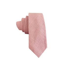 Blush Pink Skinny Tie with matching pocket square, Men's Linen Skinny Tie, Mens Pale Pink Wedding Tie, Grooms Skinny Tie, Groomsmen Ties