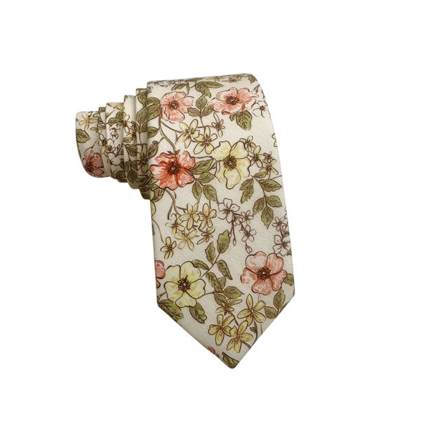 Corbata floral naranja y amarilla Corbata de algodón Corbata de boda Corbata ancha Corbata de boda Corbata de boda. Padrinos de boda Regalo para boda