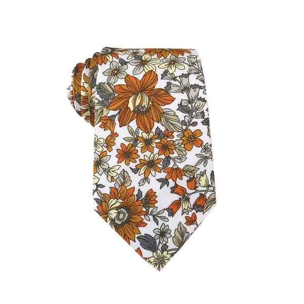 Orange Sunflower Skinny Tie Ties Mens Floral Neckties Cotton Necktie with matching Pocket Squares Handkerchiefs