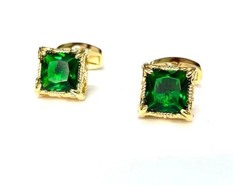 Emerald Green Gemstone Cuflinks Gold Cuff links Wedding Cuff links Birthday Gift Father's Day Gift