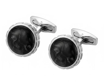 Gemelos redondos de plata chapada en negro y gris para hombre, regalo para padrinos de boda