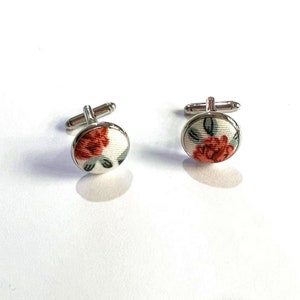 Orange floral cufflinks custom cufflink Silver cufflinks Gold cufflinks Wedding cuff links Accessories