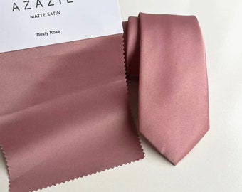 Dusty Rose Wedding Tie, Satin Tie & Pocket Square Set, Men's Necktie Matte Dusty Rose, Men's Pocket Square Dusty Rose, Wedding Gift