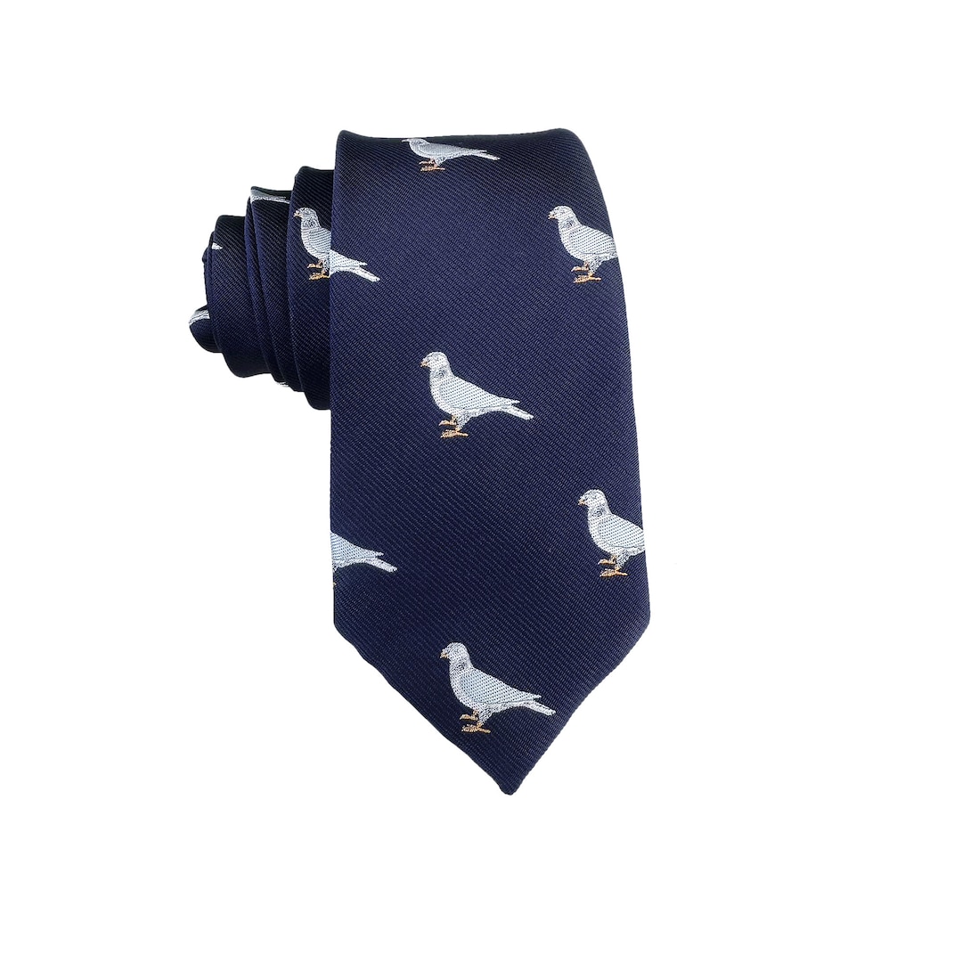 Navy Blue Pigeon Skinny Tie Mans Novelty Necktie Animal Print Standard ...