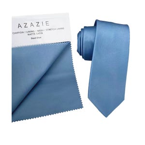 Steel Blue Satin Skinny Tie - Men&#39;s Wedding Necktie