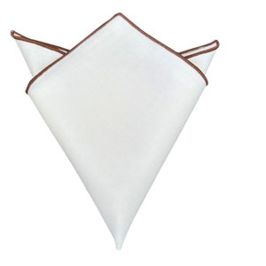 White Linen Pocket Square Brown Border Pocket Squares Plain white Hanky Wedding Formal