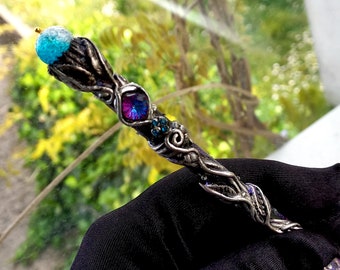 Enchanted Polymer Clay Pen with Crackle Bead - Perfect for Spell Casting - Magical Writing Tool - Handmade Polymer Clay Pen with Zircon