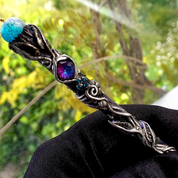 Enchanted Polymer Clay Pen with Crackle Bead - Perfect for Spell Casting - Magical Writing Tool - Handmade Polymer Clay Pen with Zircon