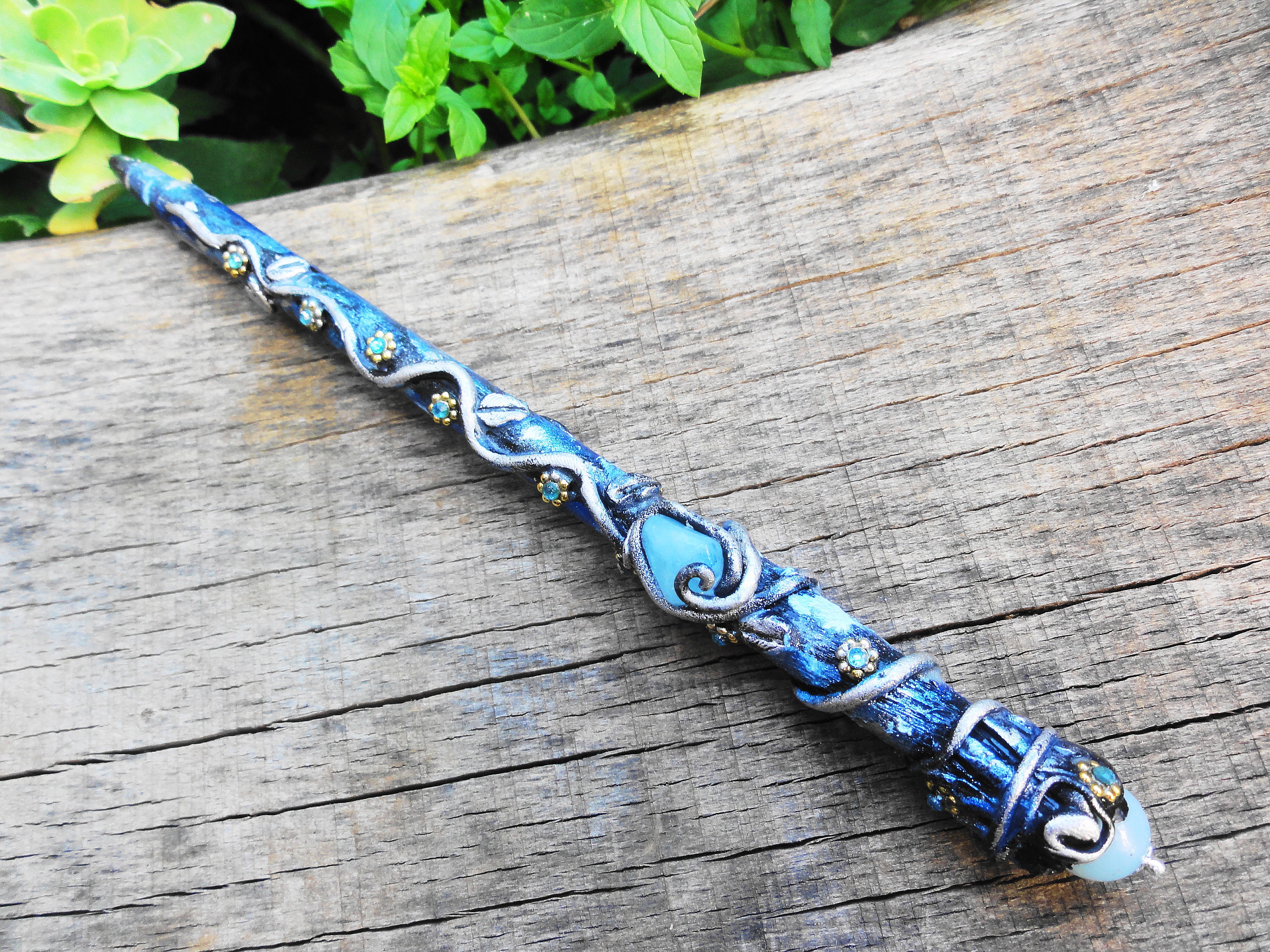 Aquamarine Magic Wand Pen Grimoire Pen Wicca Magic Pen Blue Etsy
