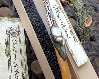 Raven Magic Wand, Opalite Gemstone, Crow Skull, Witchy Powers