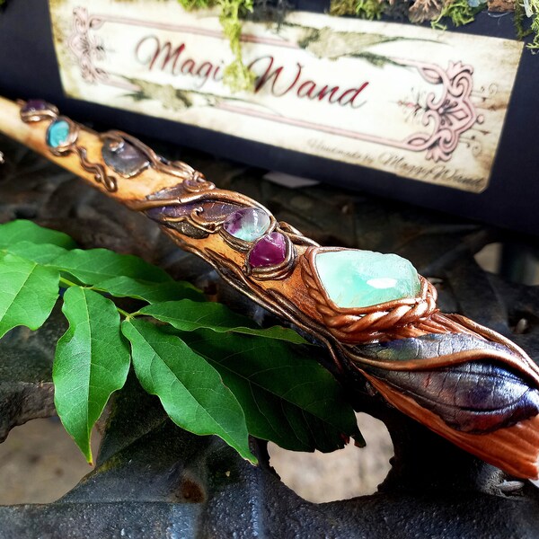Magic Wand with Box, Fluorite Crystal,  Fairy Stick, Witchy Tools, One Of A Kind