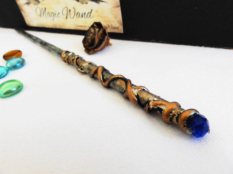 Magic Wand Gold and Black Fairy Wand Wizard Wand Wood Wand image 1