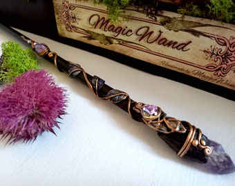 Amethyst Magic Wand, Wooden Wand, Purple Queen, Handmade