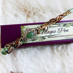 Magic Pen with Aventurine Crystal, Green Witch Altar Tools, for Wizards Only