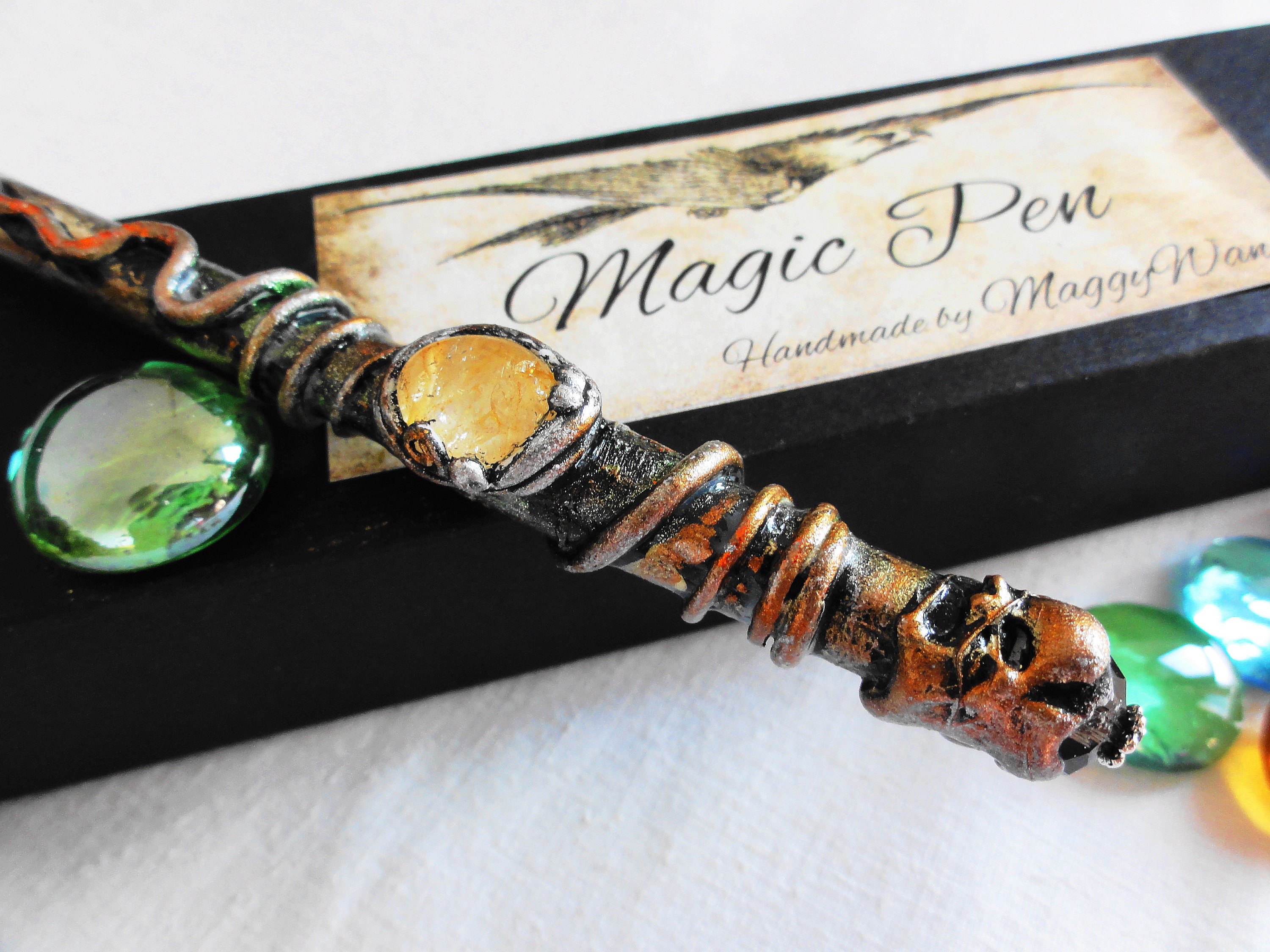 Witchy Magic Wand Pen Prehnite Crystal Pen Clay Pens Unconditional Love  Gemstone 