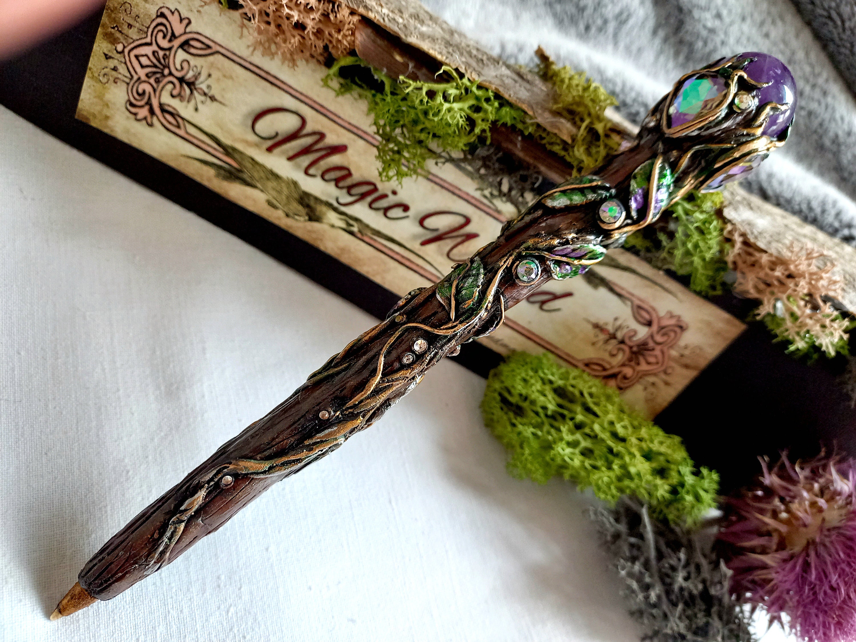 Witchy Magic Wand Pen Prehnite Crystal Pen Clay Pens Unconditional Love  Gemstone 